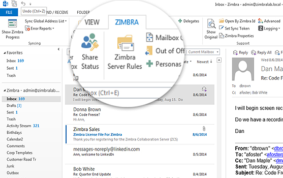 Zimbra Connector for Outlook allow users to keep using Microsoft Outlook